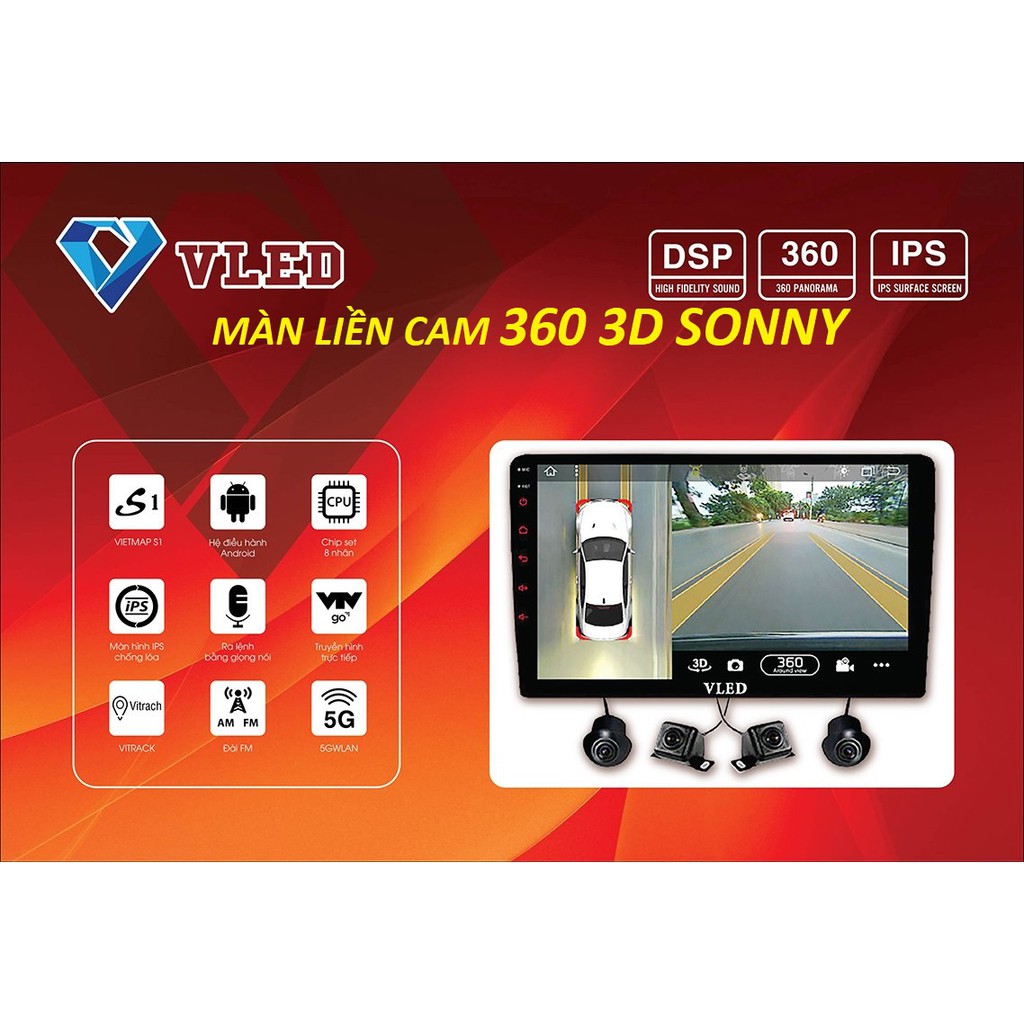 Màn liền camera 360 3D Sony, màn liền camera 360 android sắc nét, camera 360 độ cho ô tô, camera 360 Sony 3D o to VLED