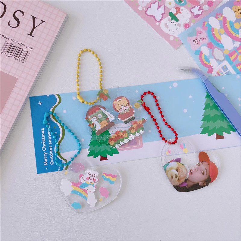 Peach Acrylic DIY decoration transparent shiny disc Key chain accessories