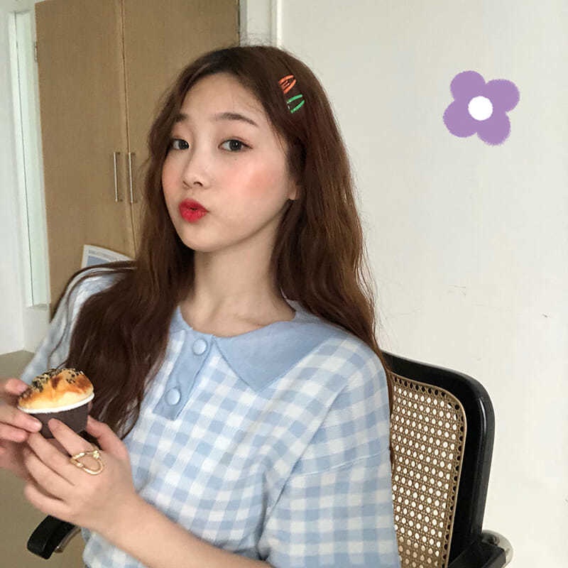 Áo polo COZOKC dệt kim tay ngắn dáng ôm kẻ sọc caro cá tính