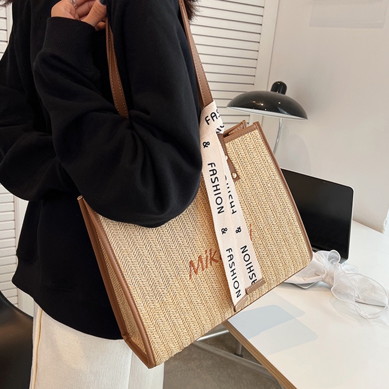 Túi Xách Đeo Vai Đan Cói Cỡ Lớn Thời Trang Nữ Sành Điệu