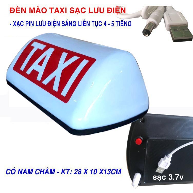 Đèn mào taxi sạc lưu điện, đế nam châm