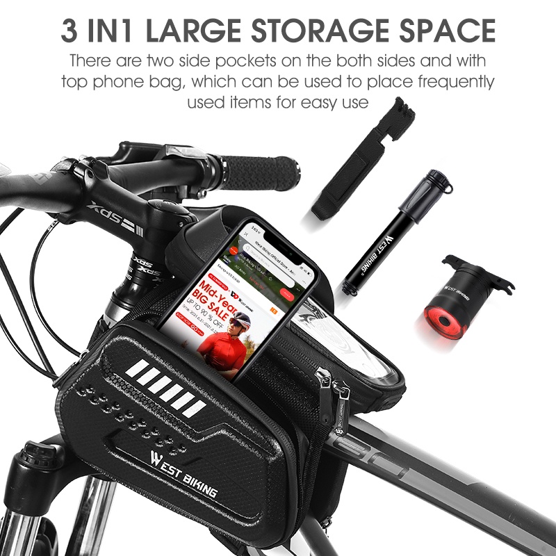 Túi đựng điện thoại WEST BIKING 3 trong 1 chống thấm nước có thể chạm màn hình cảm ứng tiện lợi cho xe đạp leo núi