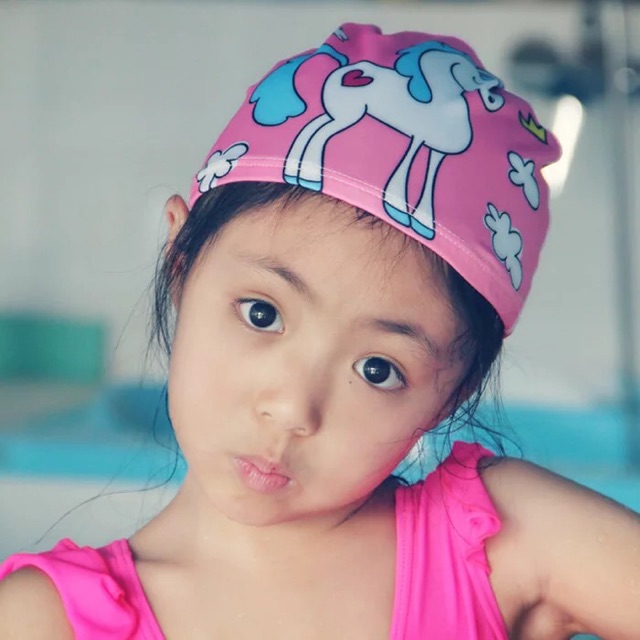 Nón bơi cho trẻ em bé trai bé gái bằng thun in hình dễ thương - ảnh sản phẩm 5