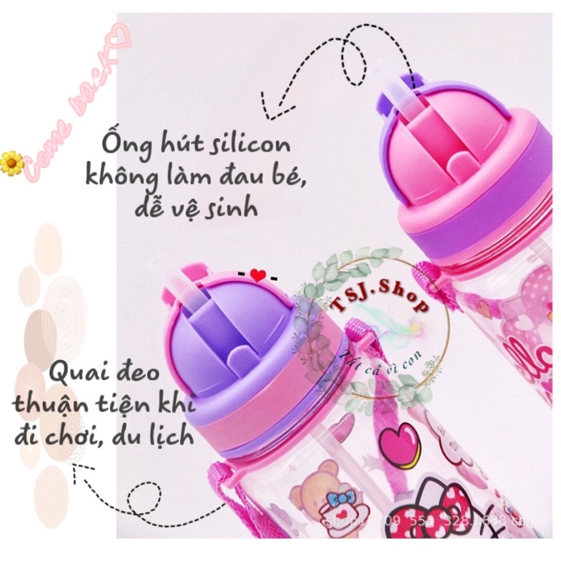 Bình đựng nước cho bé đi học đi chơi, uống nước chống sặc cao cấp 350ml hoạ tiết hoạt hình chú chó cứu hộ