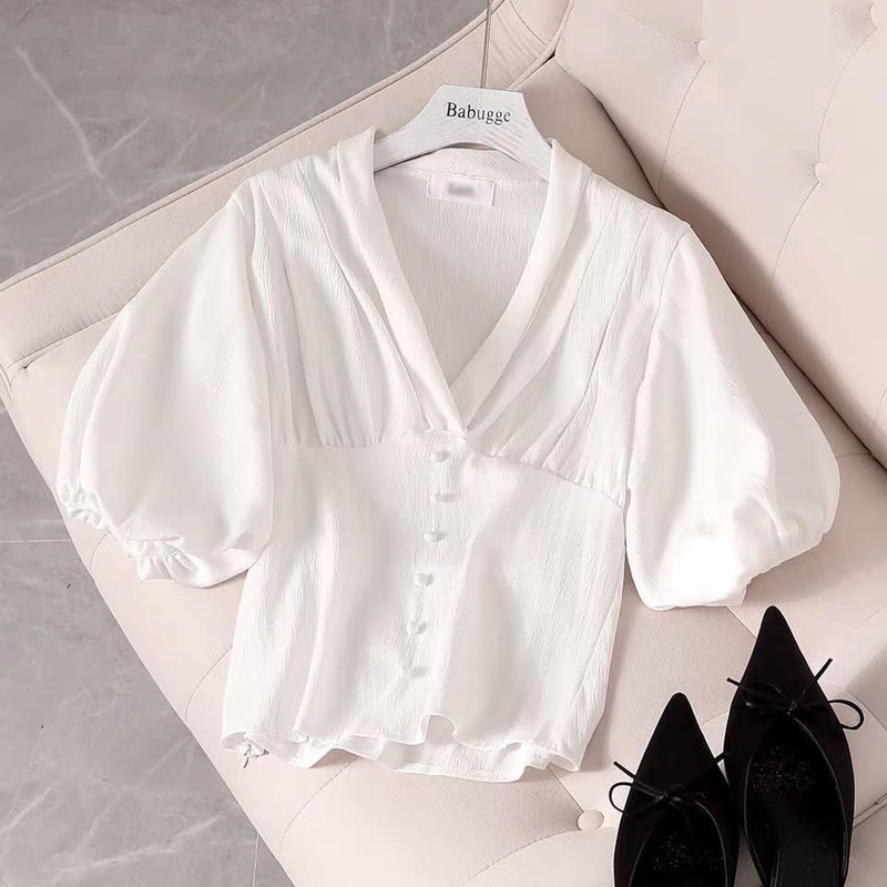 A58691 Áo cổ V tay bồng sang chảnh mặc hè hàng nhập 670k