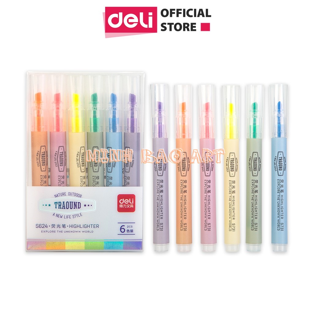 BỘ 6 BÚT HIGHLIGHT DẤU DÒNG DẠ QUANG DELI S624