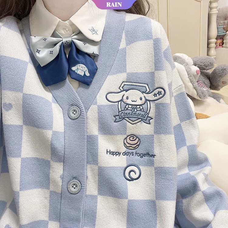 Áo Khoác Cardigan Dệt Kim Dáng Rộng In Hoạt Hình Cinnamoroll My Melody Kuromi Sanrio Phong Cách Đại Học Xuân Thu Cho Nữ [RAIN]