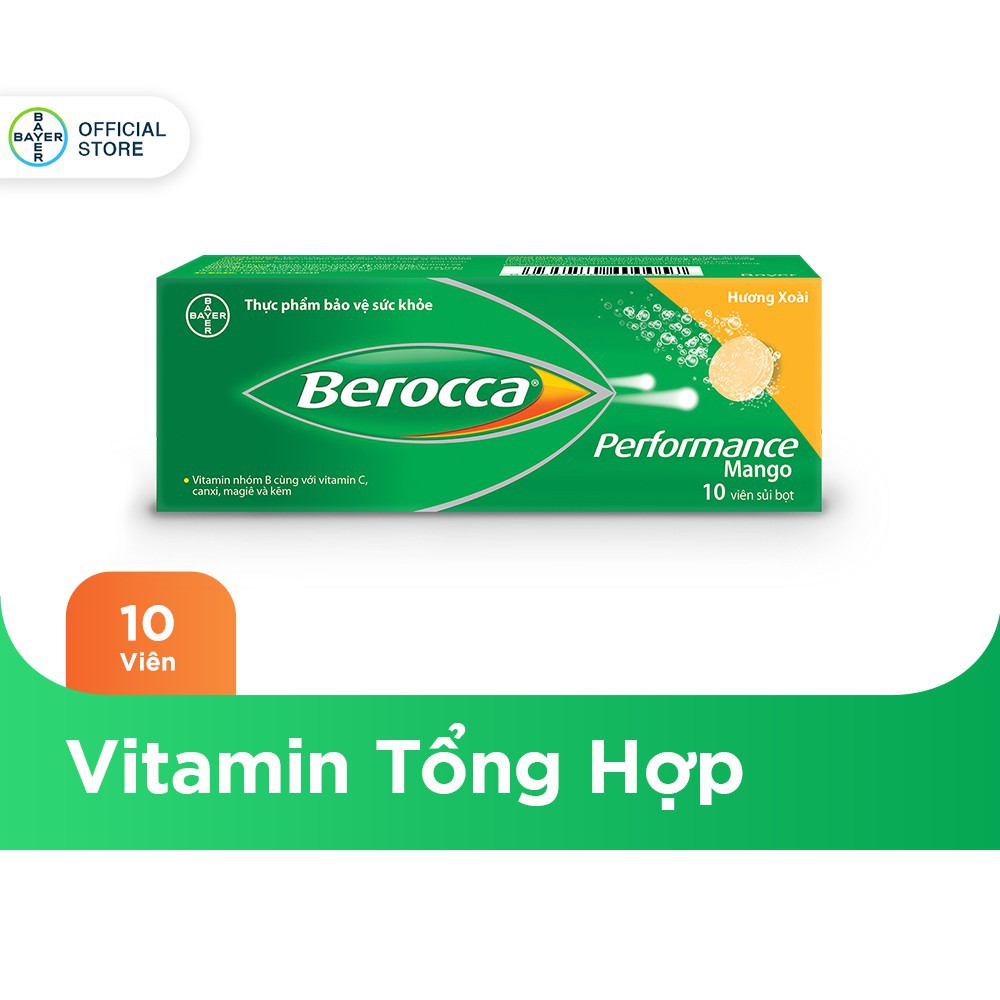 Freeship Viên sủi bổ sung Vitamin Berocca Performance Mango 10 Viên