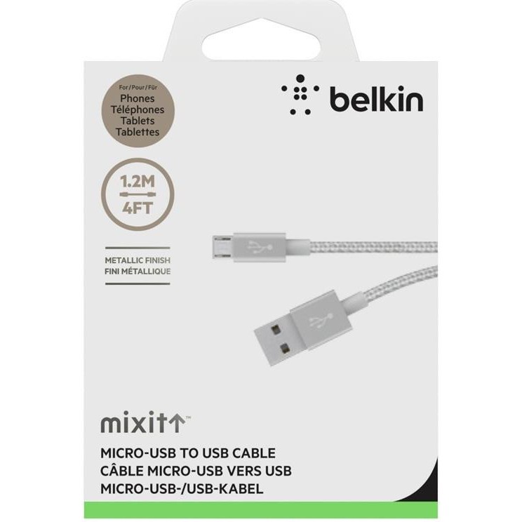 Dây Cáp Sạc Micro USB Belkin MIXIT F2CU021BT04 Bạc Hợp Kim Siêu Bền 1.2m - Hàng Chính Hãng