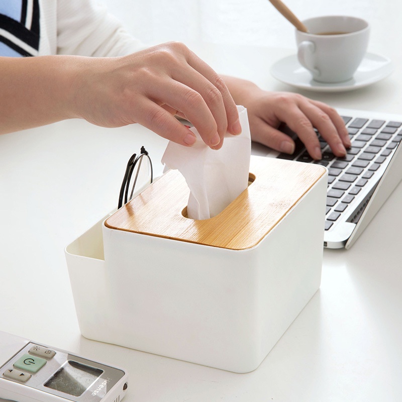Hộp Đựng Giấy Ăn Có Nắp Gỗ 2 Ngăn Để Điều Khiển Tivi Sang Trọng
