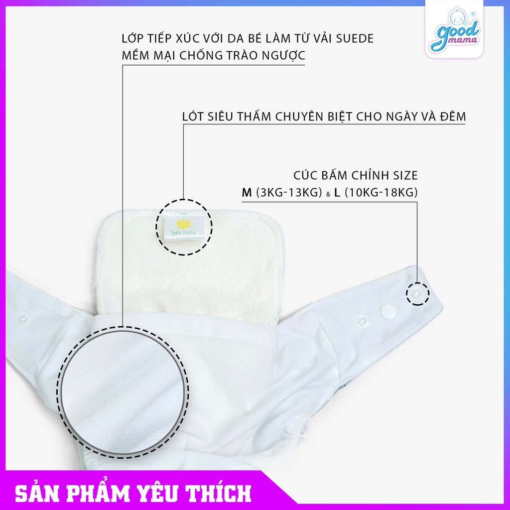 Bỉm Vải Siêu Chống Tràn Goodmama | Bỉm Vải Cho Bé 100 Cotton Không Dung Hóa Chất | In Hình Mưa Hoa