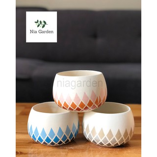 Chậu cây men sứ in họa tiết, hạt dẻ mini