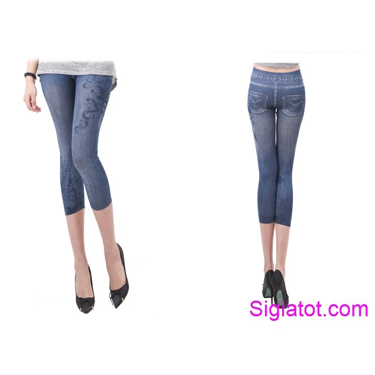 Combo 2 quần legging lửng giả jean thời trang