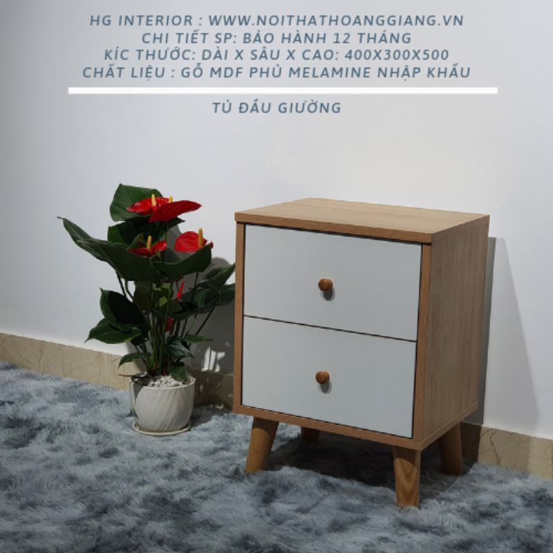 Tủ đầu giường gỗ MDF phủ melamine cao cấp, Ray kéo bằng thép chống rỉ - Hàng chính hãng mã DG03