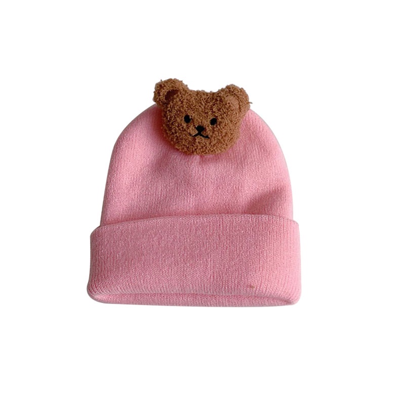 Mũ Beanie Dệt Kim In Hình Gấu Hoạt Hình Dày Dặn Giữ Ấm Mùa Thu Đông Cho Bé Sơ Sinh