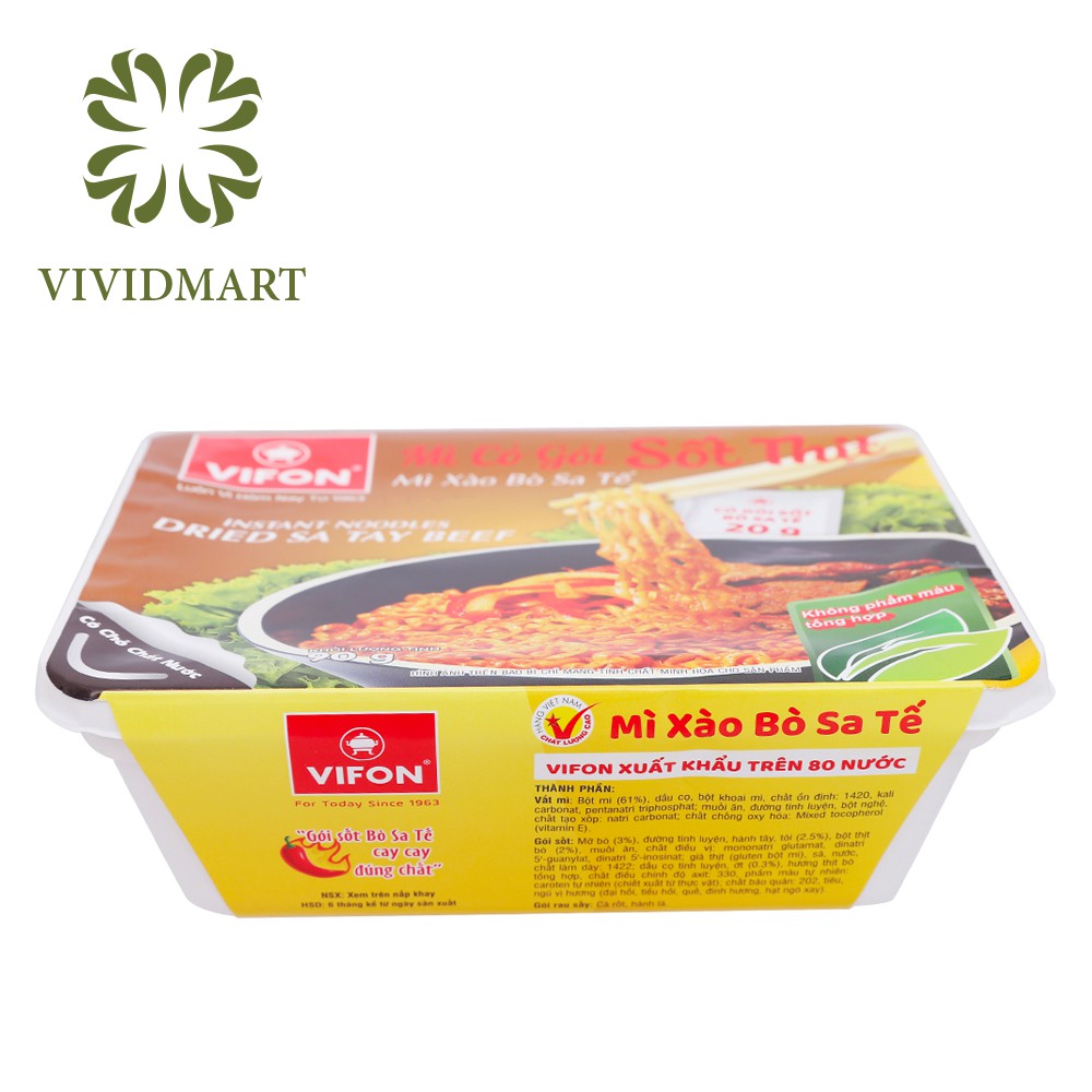 VIFON MÌ KHAY CÓ GÓI SỐT XỐT XÀO VỊ BÒ SA TẾ / HẢI SẢN / TƯƠNG ĐEN / SPAGHET
