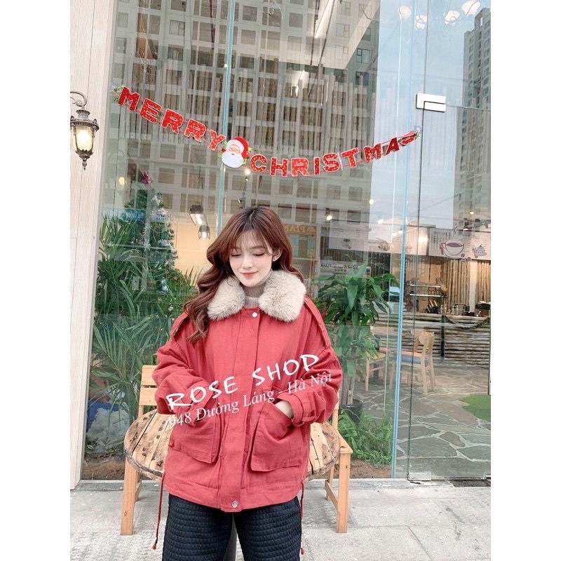 Áo khoác kaki lót lông túi hộp cổ lông