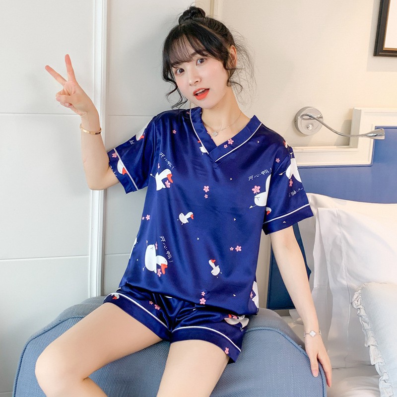 BỘ NGỦ PIJAMA MẶC NHÀ HÌNH DỄ THƯƠNG - Bộ lụa ngắn  tay hoạ tiết Cao cấp [[FREE SHIP]