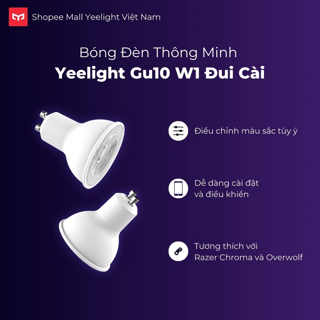 Bóng đèn thông minh Yeelight đuôi cài Gu10, led RGB 16 triệu màu dễ dàng cài đặt và sử dụng, bào hành 12 tháng