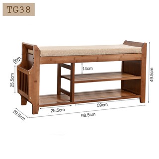 Kệ giày có đệm ngồi đi giày chất liệu tre khối cao cấp chống cong vênh mối mọt TG38 Kích thước 62/79/99x30x50 cm