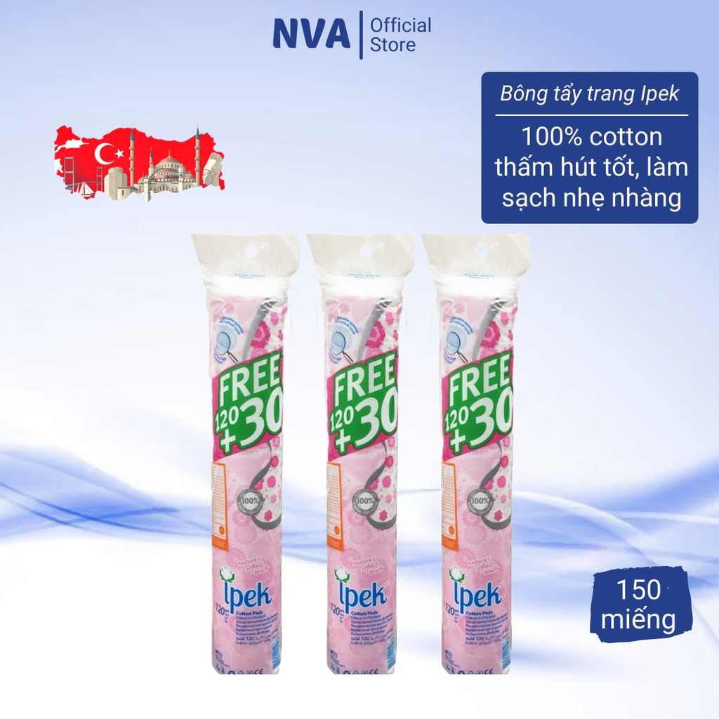 Bông tẩy trang Ipek 150 miếng (120+30 miếng) Thổ Nhỹ Kỳ thấm hút tốt, làm sạch nhẹ nhàng