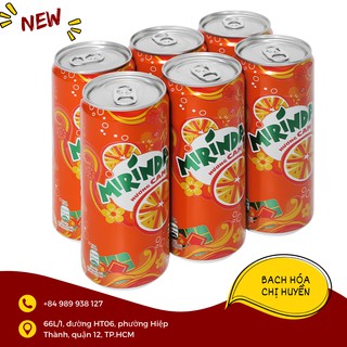 Lốc 6 lon nước ngọt Mirinda vị cam 330ml