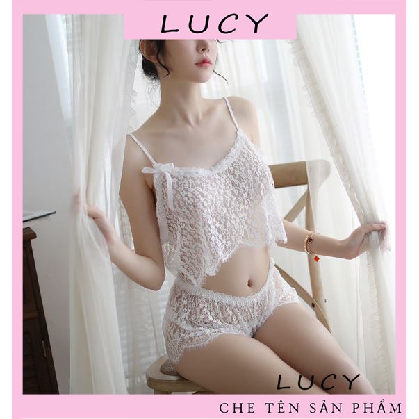 Bộ Đồ Ngủ Hai Dây KELLY WANG MS5122 Dáng Lửng, Ren Hoa