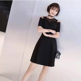 Váy đen hở vai cao cấp đen trắng