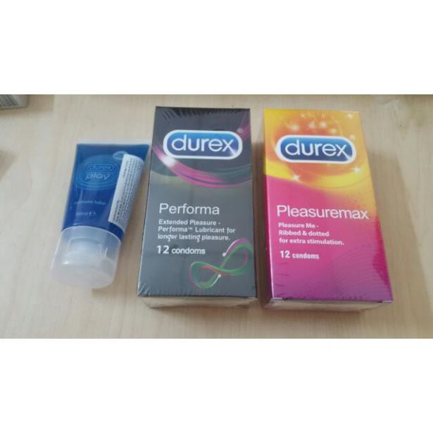 [COMBO] 2 hộp bao cao su Durex Performa, Pleasuremax TẶNG 1 Gel Play 50 ml