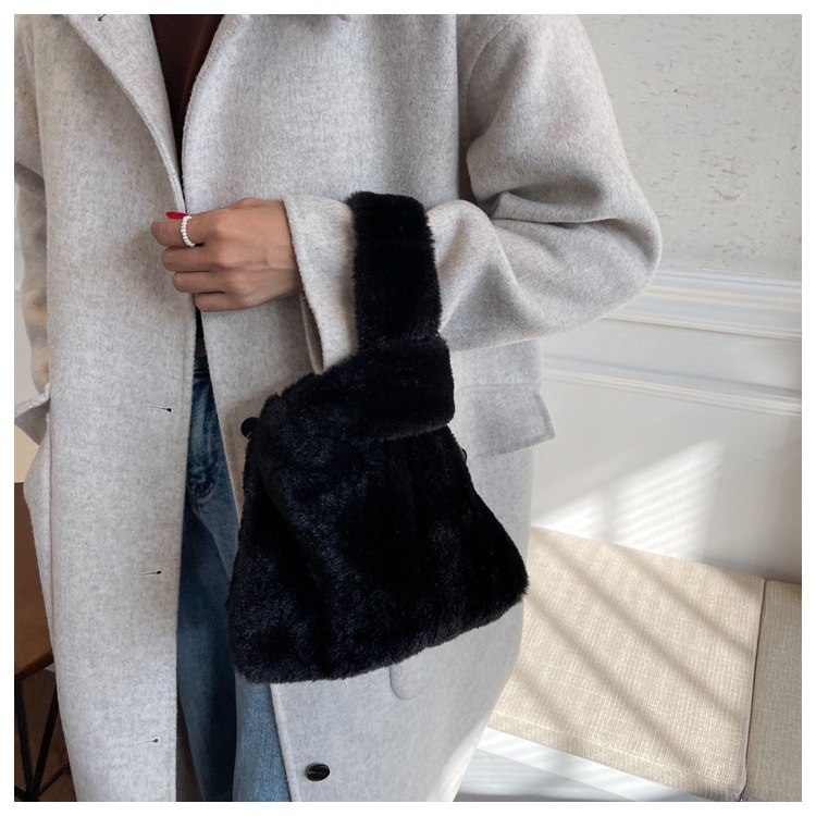 Túi tote Jasmin Noir vải lông dáng vuông nhỏ thời trang đơn giản cho nữ