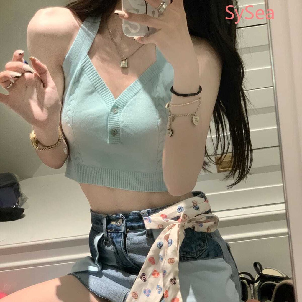 Áo 2 dây dệt kim phong cách mùa hè sành điệu cho nữ