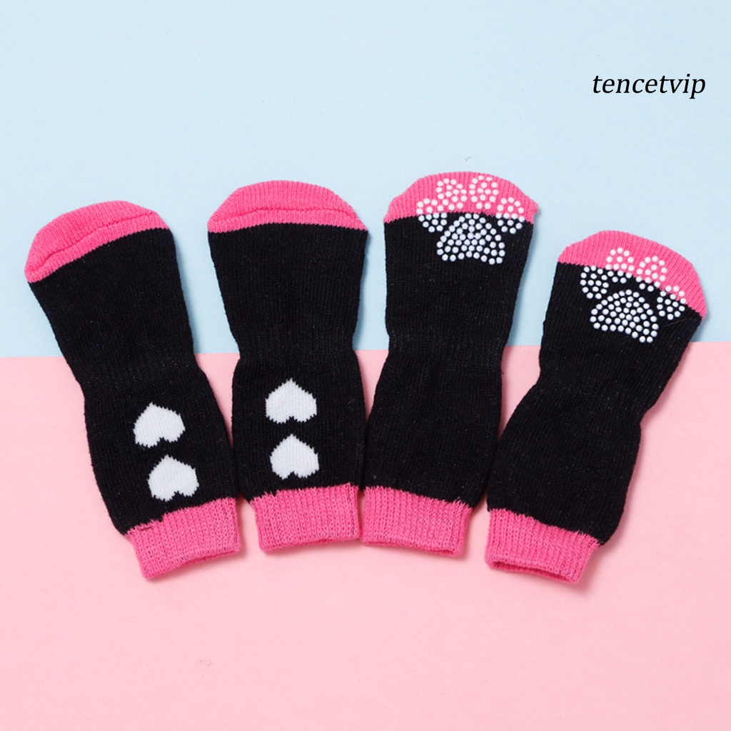 Set 4 Đôi Vớ Cotton Dệt Kim Chống Trượt In Họa Tiết Chân Thú Cưng Cho Cún Cưng