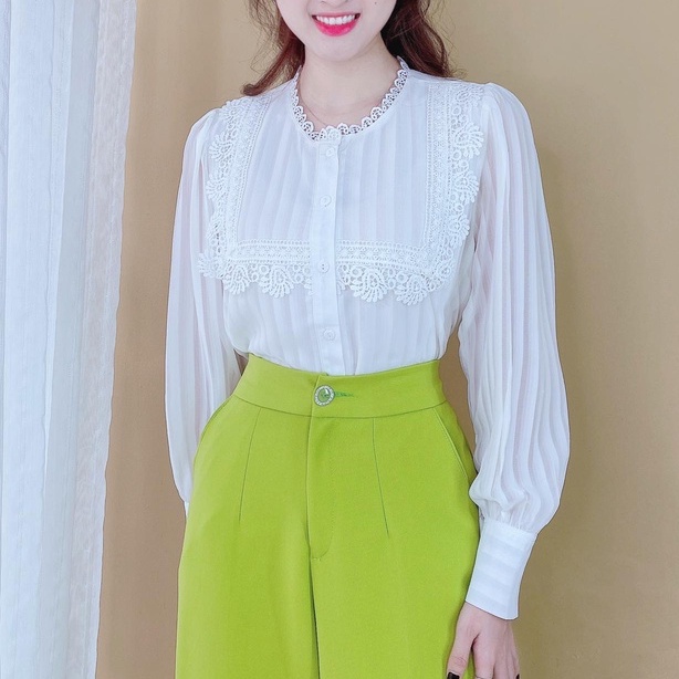 Áo sơ mi nữ phối ren tay dài sang trọng CHUU A60006