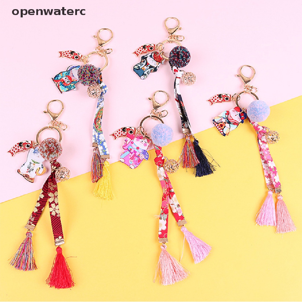 openwaterc 1Pc Cute Acrylic Maneki Neko Lucky Cat Sakura Keychain Key Chain Car Bag Pendent vn