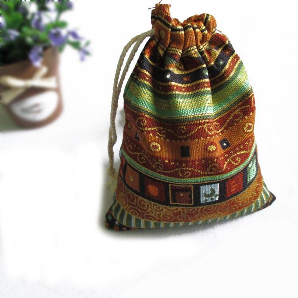 Túi vải lanh cotton đựng đồ đa năng họa tiết thổ cẩm thời trang
