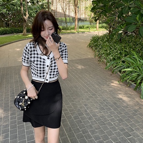 Áo Cardigan ZHELIHANGFEI Dệt Kim Ngắn Tay Cổ Chữ V Thời Trang