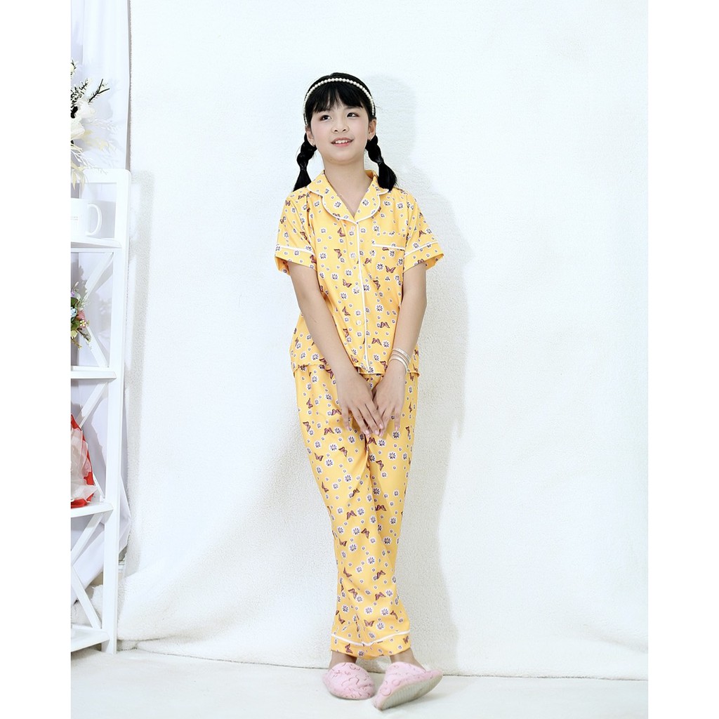 đồ bộ Pijama tay ngắn quần dài vải LỤA cao cấp mềm mịn cho bé UNISEX size 14-42kg 238
