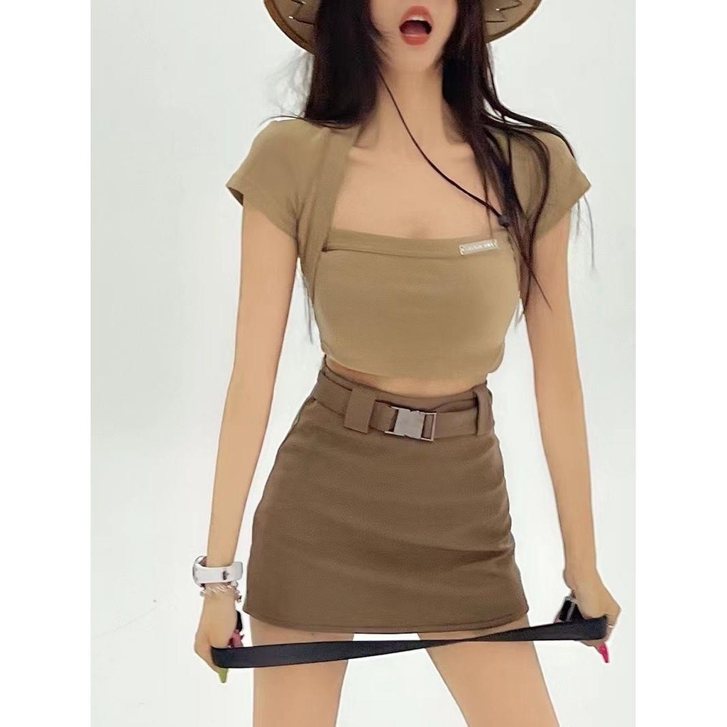 Set áo và chân váy phong cách Hong Kong thời trang mùa hè 2022 mới cho nữ (có bán lẻ)