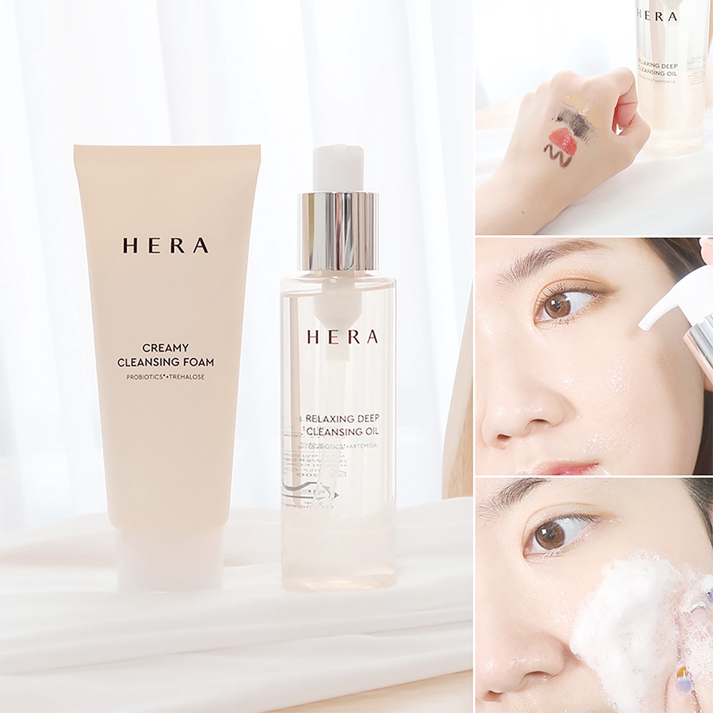 HERA Relaxing Deep Cleansing Oil 200ml / Creamy Cleansing Foam 200g / Refreshing Tonic Cleansing Water 200ml/ Perfecting Eye and Lip Remover 125ml