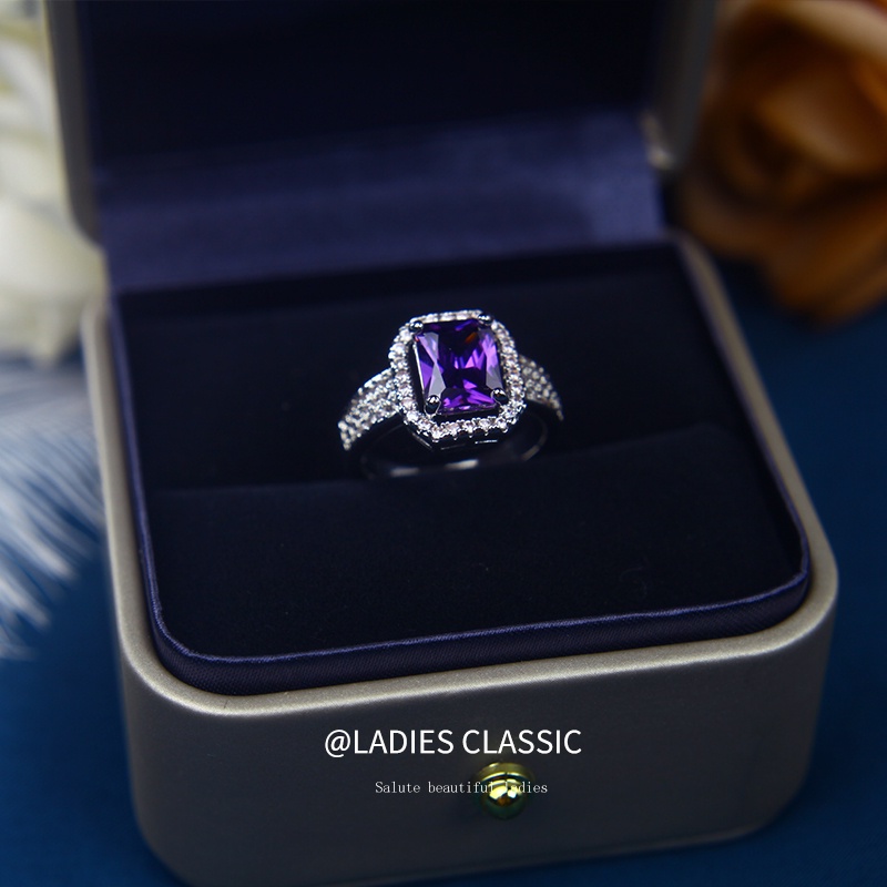 Nhẫn Mặt Vuông Đính Đá Zircon Tinh Xảo Lãng Mạn Cho Nữ