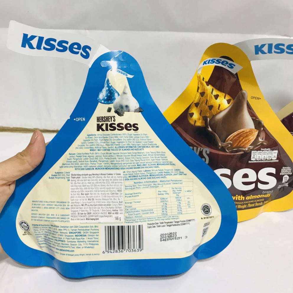 Socola Hershey'S Kisses Đủ Các Vị Gói 146g nhập khẩu Malaysia