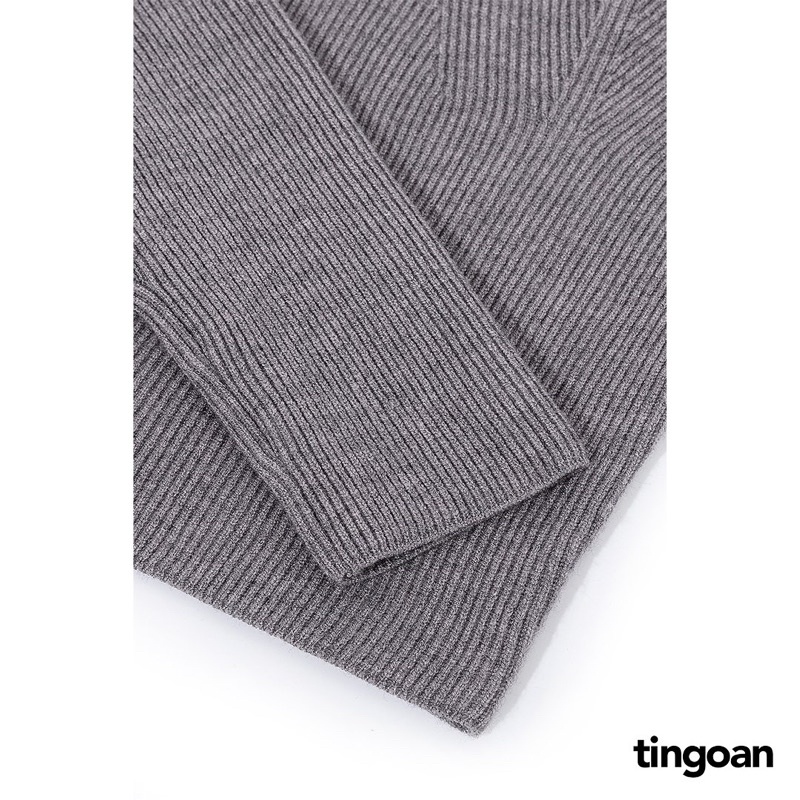 TINGOAN® - Áo len xù dài tay cổ lượn viền xám tingoan TIFFANY TOP/GR vải mới nhất t5.2023