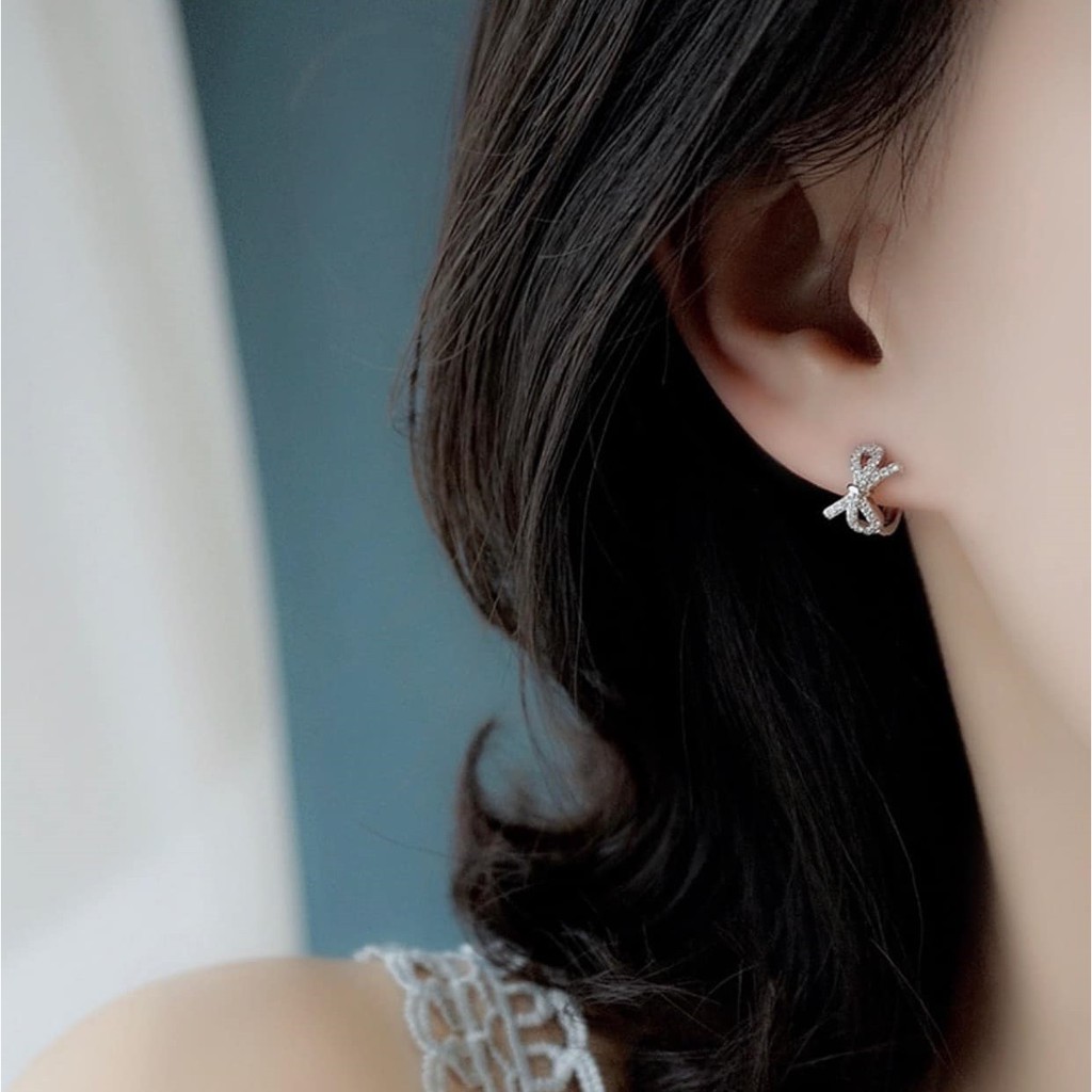 Bông tai nữ bạc ta hình nơ MS135
