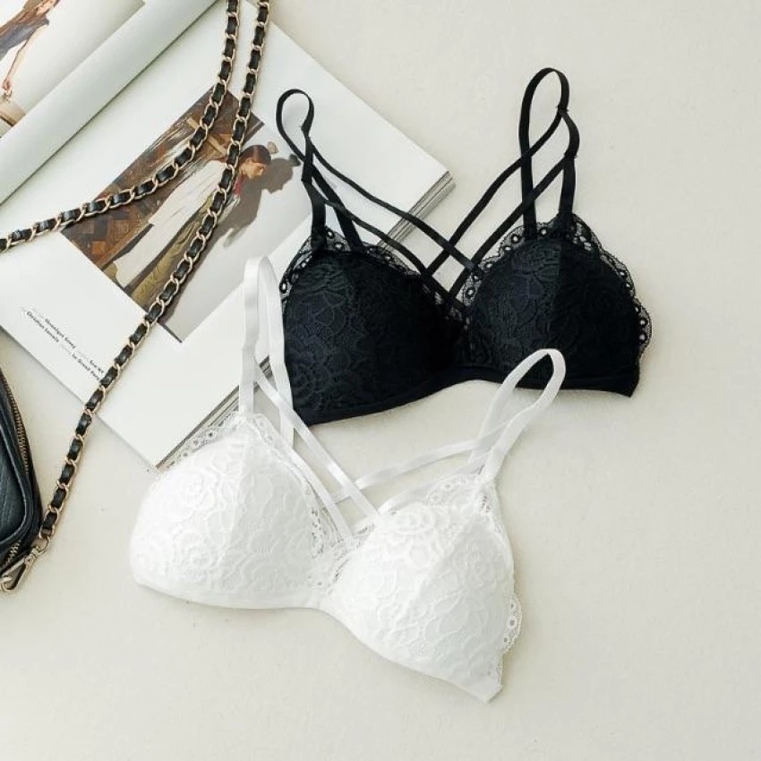 SFB03 Bra Ren Có Nấc Cài Dây Chéo đen / trắng - Strappy Bralette SFB03