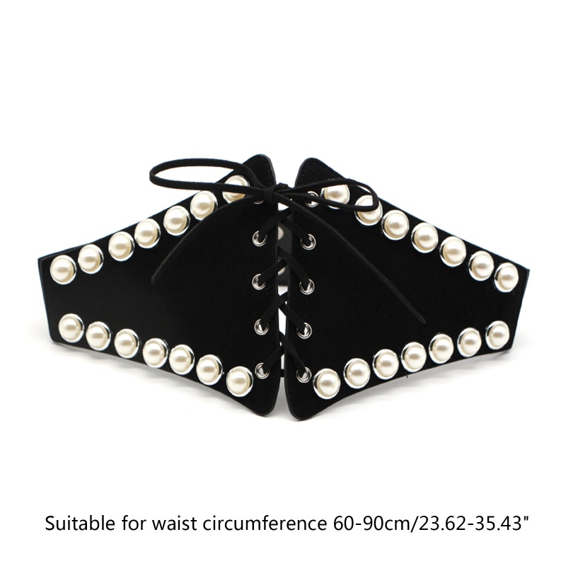 Thắt Lưng Nhung Bản Rộng Co Giãn Đính Ngọc Trai Thời Trang Cho Nữ