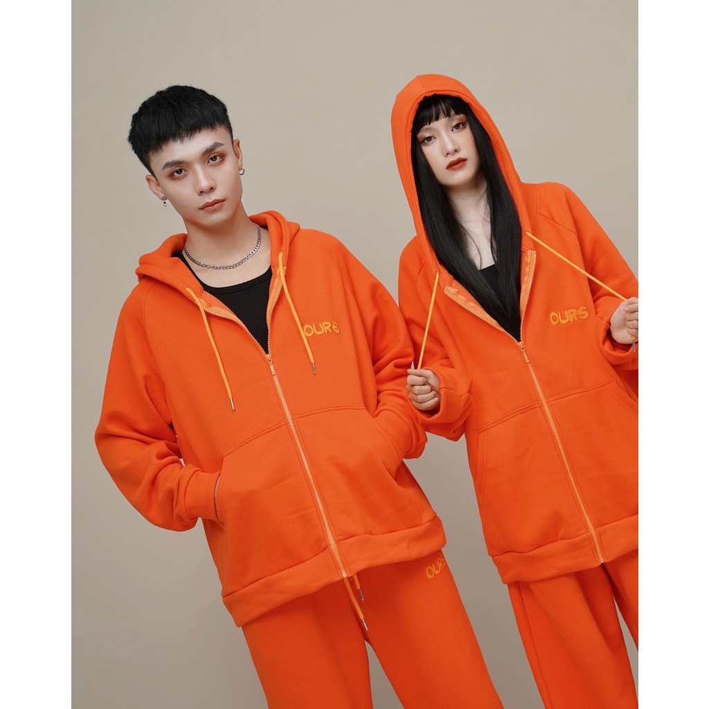 Set quần áo AntiCovid Ours Zip Hoodie màu cam