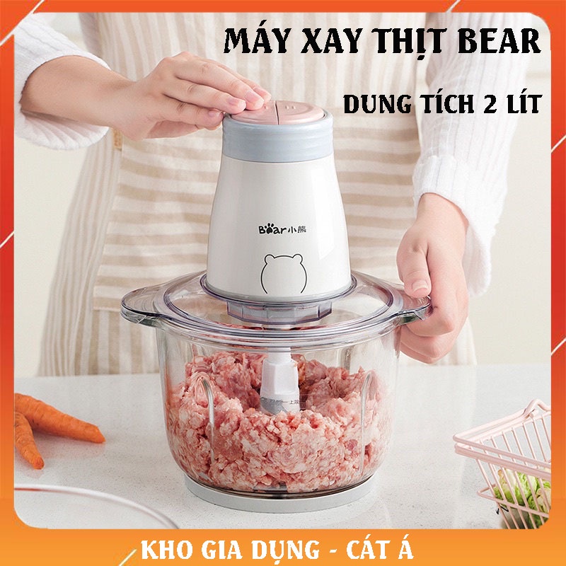 Máy xay thịt Bear, xay thực phẩm đa năng, dung tích 2 lít, cối thủy tinh cao cấp, an toàn, tiện lợi