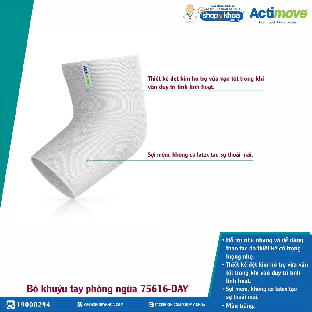 Bó Khuỷu Tay Phòng Ngừa Dạng Ống 75616-DAY, Màu Trắng [Actimove] - Nhập Khẩu Chính Hãng Châu Âu (1 Cái)