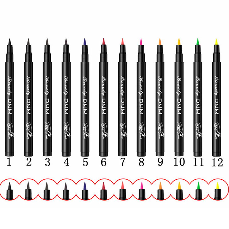 Bút Kẻ Mắt Dạng Lỏng 12 Màu Lì Kháng Nước Màu Xanh Dương/Đỏ/Xanh Lá/Nâu