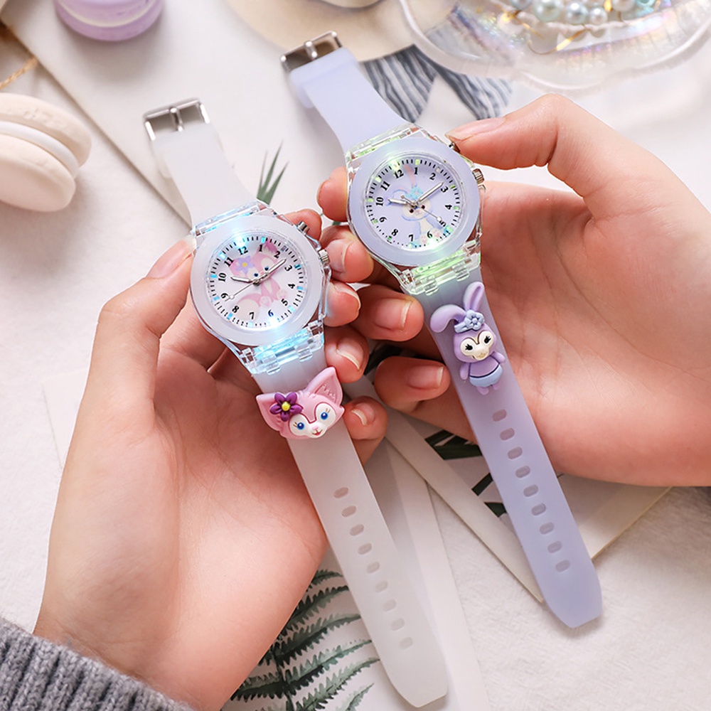 Đồng Hồ Đeo Tay Mặt Tròn Dạ Quang In Hoạt Hình Disney Linabelu StellaLou Dễ Thương Cho Bé Gái